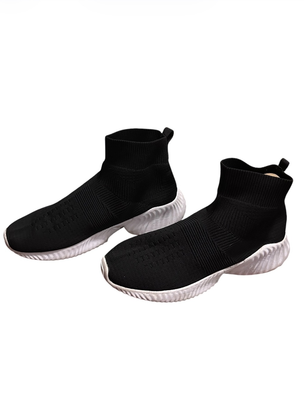 Boohoo Black Knit Slip-On Sock Sneakers with White Sole